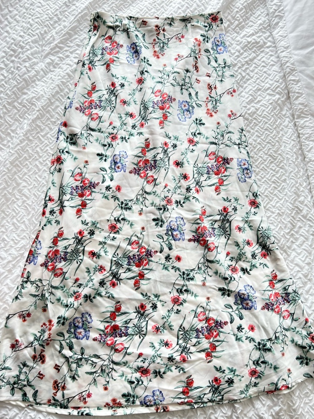 Floral White A-Line Midi Skirt